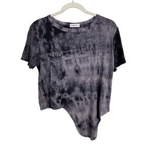 Ginger G Women Sz L Gray Asymmetrical Tie Dye Short Sleeve Hippie Festival Shirt